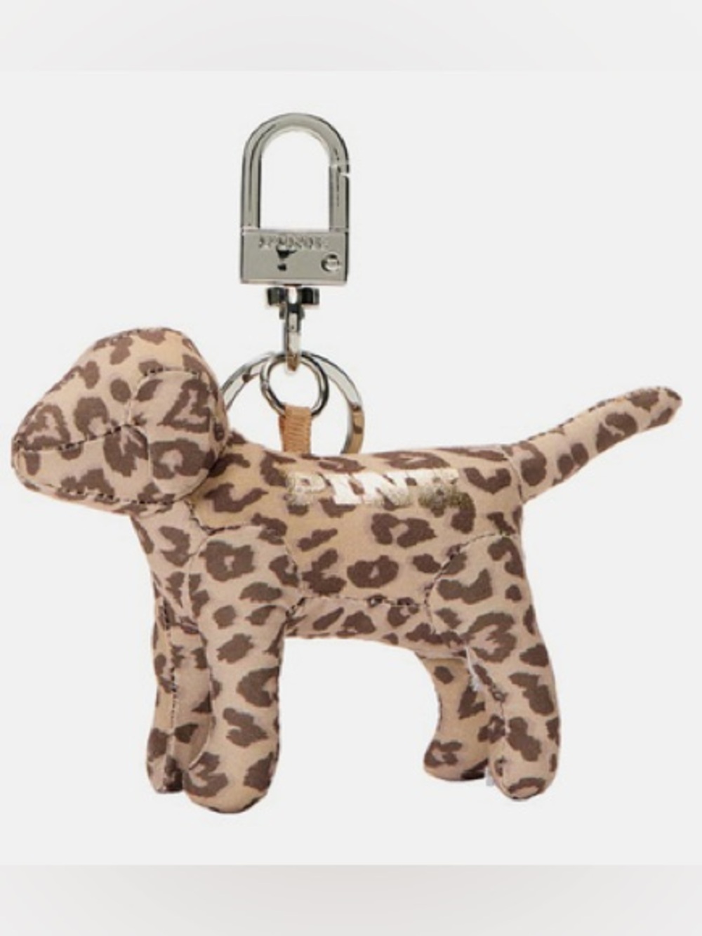 PINK Victoria's Secret Sand Leopard Dog Keychain Clip - Beige & Brown